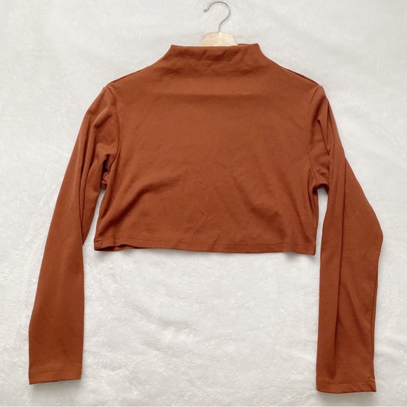 Burnt Orange Mock Turtleneck Ribbed Crop Top - Picture 2 of 7